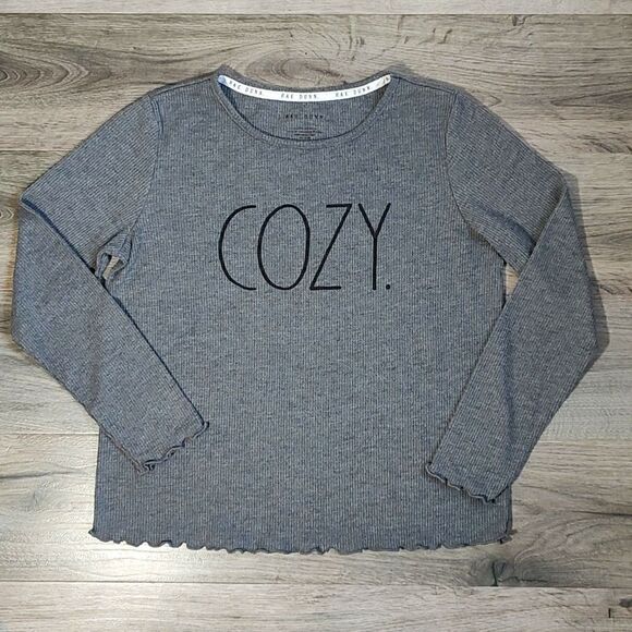 Rae Dunn Size Small Women's‎ "Cozy" Long Sleeve Waffle Lettuce Hem Pajama Top - Picture 5 of 11